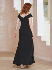 Robe Fourreau Longueur au Sol à Col en V avec Fente Noir