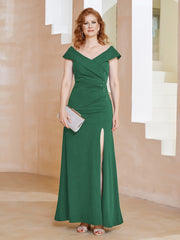 Robe Fourreau Longueur au Sol à Col en V avec Fente Vert Foncé