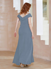 Robe Fourreau Longueur au Sol à Col en V avec Fente Bleu Poudré