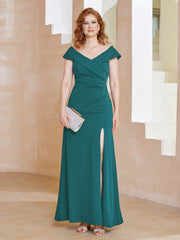 Robe Fourreau Longueur au Sol à Col en V avec Fente Paon Grande Taille