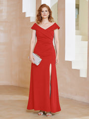 Robe Fourreau Longueur au Sol à Col en V avec Fente Rouge Grande Taille