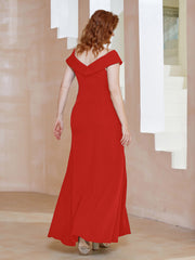 Robe Fourreau Longueur au Sol à Col en V avec Fente Rouge