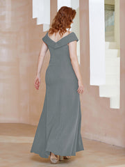 Robe Fourreau Longueur au Sol à Col en V avec Fente Gris Acier Grande Taille