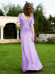 Robe en Velours à Manches Mi-longues et Col en V avec Fente Lilas