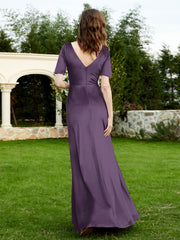Robe en Velours à Manches Mi-longues et Col en V avec Fente Plum Grande Taille