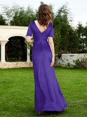 Robe en Velours à Manches Mi-longues et Col en V avec Fente Régence