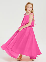 Robes de Demoiselle d'Honneur Junior en Mousseline avec Nœud Papillon Azalée