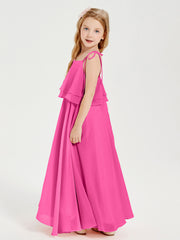 Robes de Demoiselle d'Honneur Junior en Mousseline avec Nœud Papillon Azalée