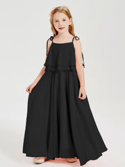 Robes de Demoiselle d'Honneur Junior en Mousseline avec Nœud Papillon Noir