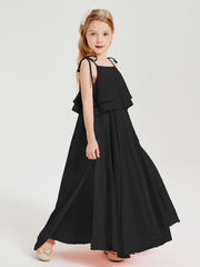 Robes de Demoiselle d'Honneur Junior en Mousseline avec Nœud Papillon Noir