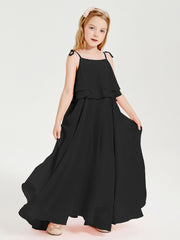 Robes de Demoiselle d'Honneur Junior en Mousseline avec Nœud Papillon Noir