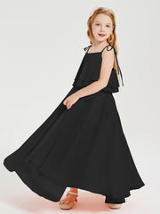Robes de Demoiselle d'Honneur Junior en Mousseline avec Nœud Papillon Noir