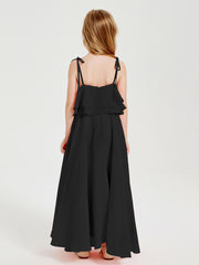 Robes de Demoiselle d'Honneur Junior en Mousseline avec Nœud Papillon Noir