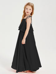 Robes de Demoiselle d'Honneur Junior en Mousseline avec Nœud Papillon Noir