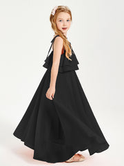 Robes de Demoiselle d'Honneur Junior en Mousseline avec Nœud Papillon Noir