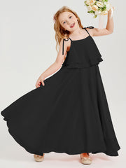 Robes de Demoiselle d'Honneur Junior en Mousseline avec Nœud Papillon Noir
