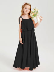 Robes de Demoiselle d'Honneur Junior en Mousseline avec Nœud Papillon Noir