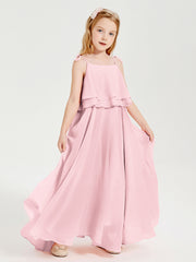 Robes de Demoiselle d'Honneur Junior en Mousseline avec Nœud Papillon Rose Pâle