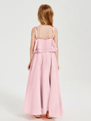 Robes de Demoiselle d'Honneur Junior en Mousseline avec Nœud Papillon Rose Pâle