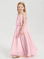 Robes de Demoiselle d'Honneur Junior en Mousseline avec Nœud Papillon Rose Pâle