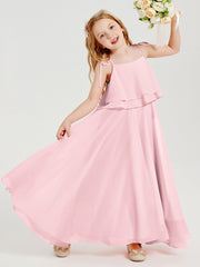 Robes de Demoiselle d'Honneur Junior en Mousseline avec Nœud Papillon Rose Pâle