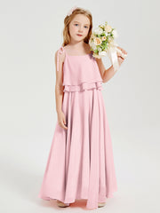 Robes de Demoiselle d'Honneur Junior en Mousseline avec Nœud Papillon Rose Pâle