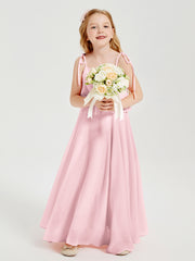 Robes de Demoiselle d'Honneur Junior en Mousseline avec Nœud Papillon Rose Pâle