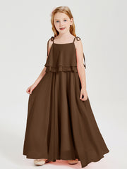 Robes de Demoiselle d'Honneur Junior en Mousseline avec Nœud Papillon Brun