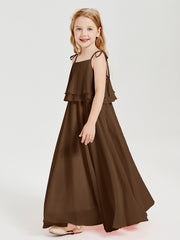 Robes de Demoiselle d'Honneur Junior en Mousseline avec Nœud Papillon Brun