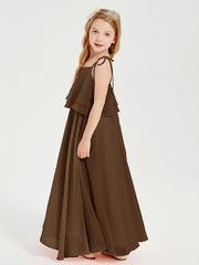 Robes de Demoiselle d'Honneur Junior en Mousseline avec Nœud Papillon Brun