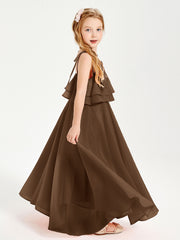 Robes de Demoiselle d'Honneur Junior en Mousseline avec Nœud Papillon Brun