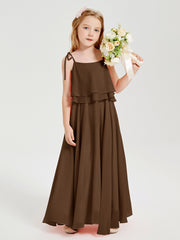 Robes de Demoiselle d'Honneur Junior en Mousseline avec Nœud Papillon Brun
