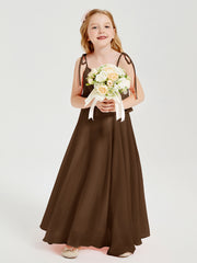Robes de Demoiselle d'Honneur Junior en Mousseline avec Nœud Papillon Brun
