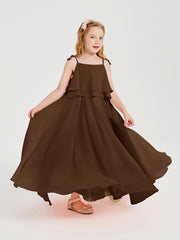 Robes de Demoiselle d'Honneur Junior en Mousseline avec Nœud Papillon Brun