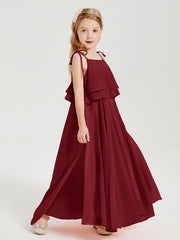 Robes de Demoiselle d'Honneur Junior en Mousseline avec Nœud Papillon Bordeaux