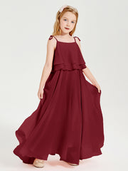 Robes de Demoiselle d'Honneur Junior en Mousseline avec Nœud Papillon Bordeaux