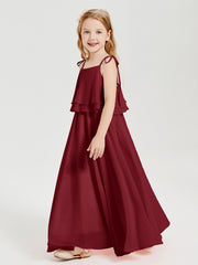 Robes de Demoiselle d'Honneur Junior en Mousseline avec Nœud Papillon Bordeaux