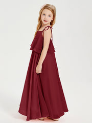 Robes de Demoiselle d'Honneur Junior en Mousseline avec Nœud Papillon Bordeaux