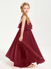 Robes de Demoiselle d'Honneur Junior en Mousseline avec Nœud Papillon Bordeaux