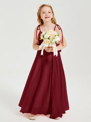 Robes de Demoiselle d'Honneur Junior en Mousseline avec Nœud Papillon Bordeaux