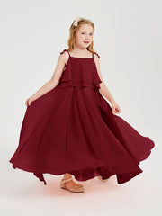 Robes de Demoiselle d'Honneur Junior en Mousseline avec Nœud Papillon Bordeaux