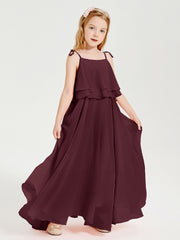 Robes de Demoiselle d'Honneur Junior en Mousseline avec Nœud Papillon Cabernet