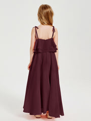 Robes de Demoiselle d'Honneur Junior en Mousseline avec Nœud Papillon Cabernet