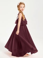 Robes de Demoiselle d'Honneur Junior en Mousseline avec Nœud Papillon Cabernet