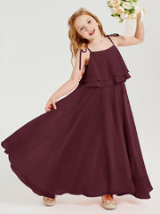 Robes de Demoiselle d'Honneur Junior en Mousseline avec Nœud Papillon Cabernet
