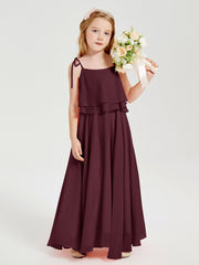 Robes de Demoiselle d'Honneur Junior en Mousseline avec Nœud Papillon Cabernet