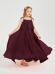Robes de Demoiselle d'Honneur Junior en Mousseline avec Nœud Papillon Cabernet