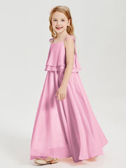 Robes de Demoiselle d'Honneur Junior en Mousseline avec Nœud Papillon Rose Bonbon