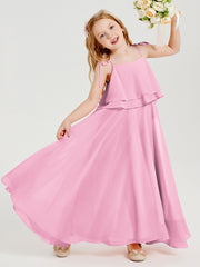 Robes de Demoiselle d'Honneur Junior en Mousseline avec Nœud Papillon Rose Bonbon