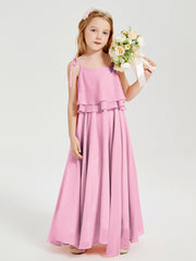 Robes de Demoiselle d'Honneur Junior en Mousseline avec Nœud Papillon Rose Bonbon